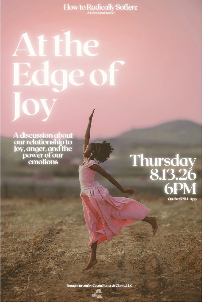 At the Edge of Joy event flyer, Thursday August 13 2026 6pm on the Spill app